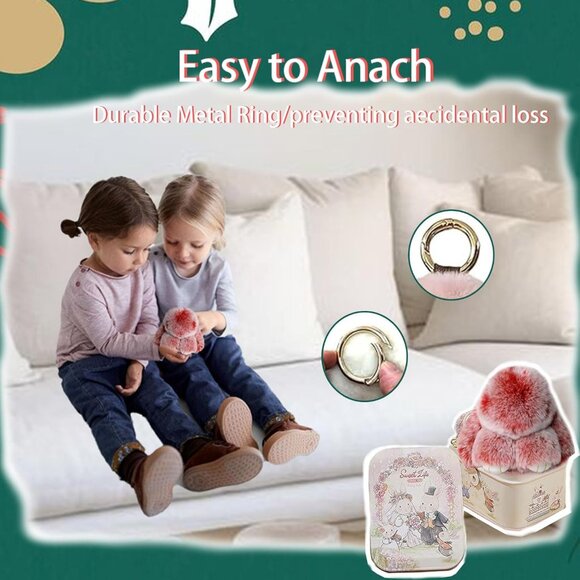 Bunnylulu Keychain with Box, Frost Gray Tin Bunny Cute Plush Keychain - Picture 4 of 7